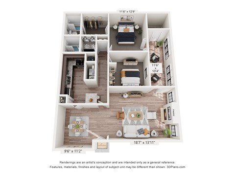 Floor plan for 2 beds, 2 baths, 1448 sqft